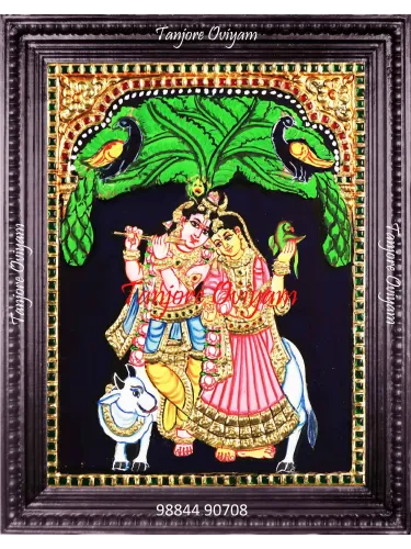 Punnaimara Radha Krishna Tanjore Painting with Flute